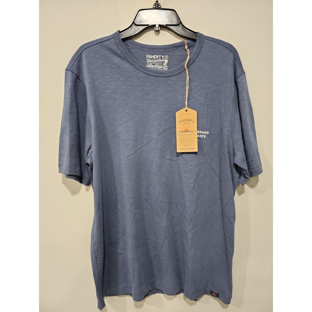 Faherty NWT Shirt Mens M Blue Short Sleeve Sunwashed Tee 100% Organic Cotton NEW